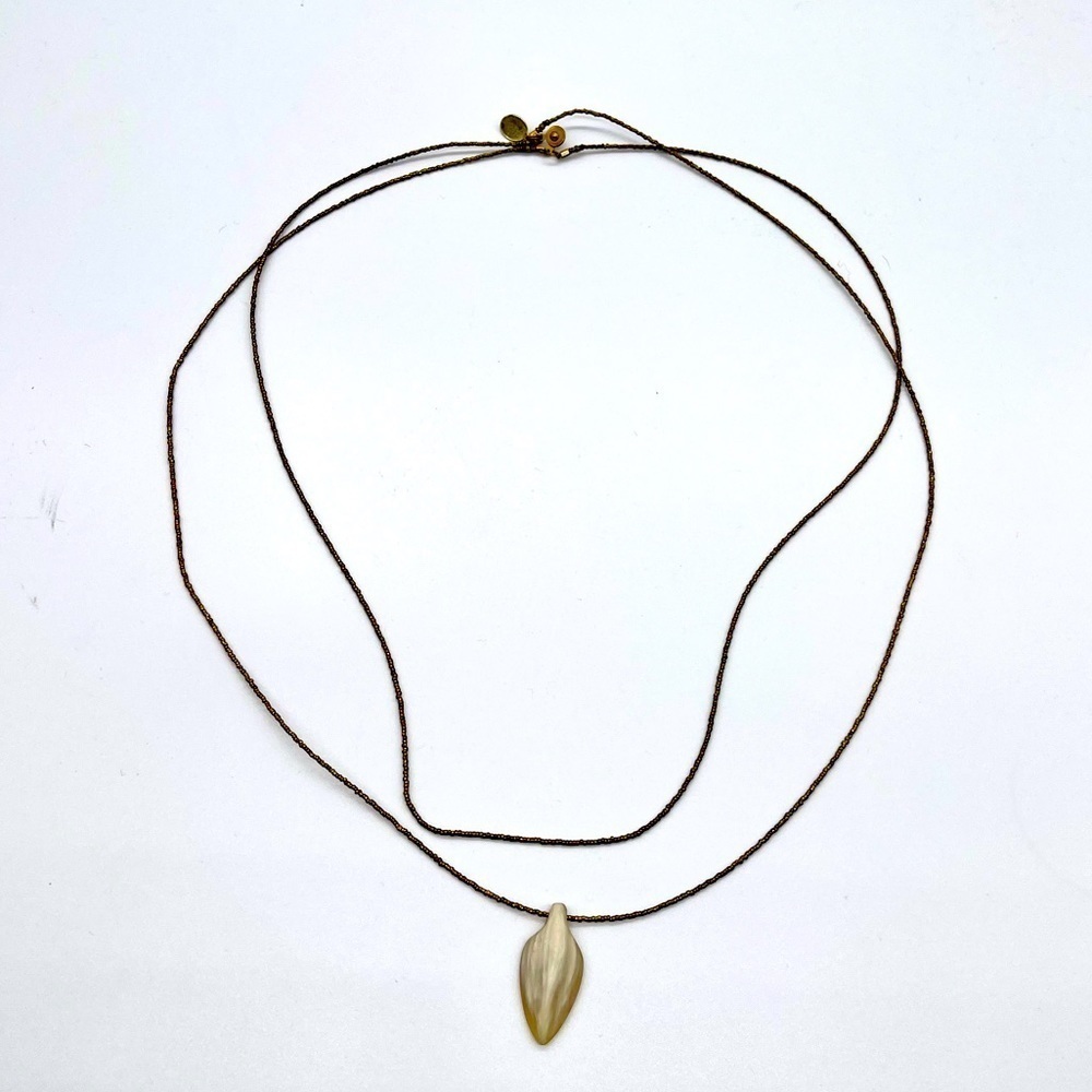 Akola Double Stand Long Necklace with Ivory Pendant